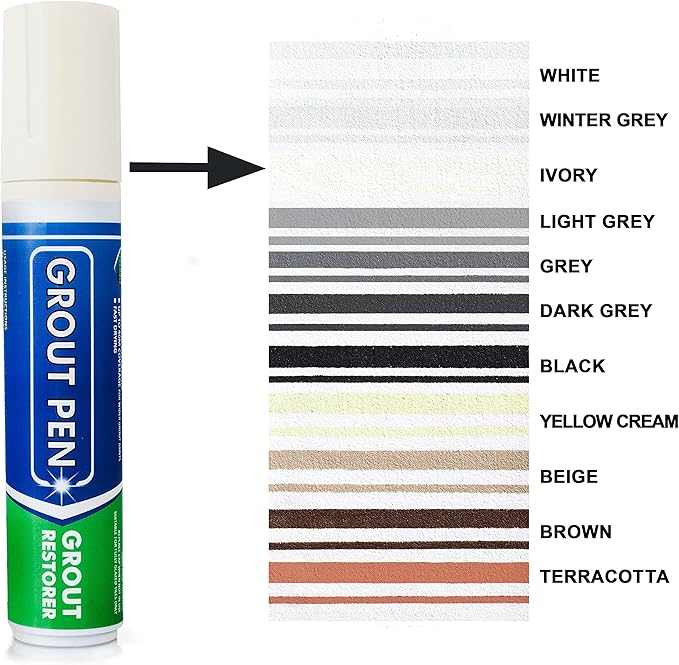 Grout Pen Tile Paint Marker: Waterproof Grout Colorant and Sealer Pen to Renew, Repair, and Refresh Tile Grout - Cleaner Coating Stain Pens - 2 Pack, 15mm Wide Ivory and 5mm Narrow White Tip