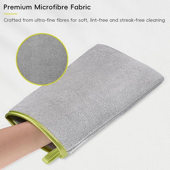 EKO Microfiber Cleaning Mitt for Stainless Steel – Lint-Free Reusable Polishing Cloth & Cleaning Glove, Machine Washable Streak-Free Cloth for Kitchen Appliances, Trash Can, Faucet, Mirror & Car