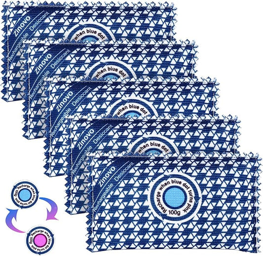 Dehumidifier Packs Bags For Car,5pcs/100g,Reusable Silica Gel,Moisture Absorber For Safes/Home Closets/Storage/Duffle Bag/Small Spaces