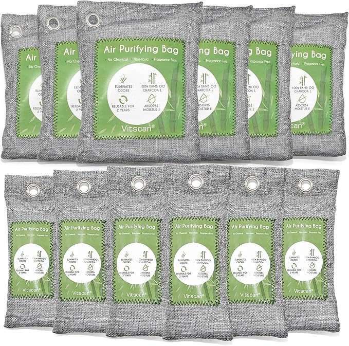 18 Pack Bamboo Charcoal Air Purifying Bag, Activated Charcoal Bags Odor Absorber, Moisture Absorber, Natural Car Air Freshener, Shoe Deodorizer, Odor Eliminators For Home, Pet, Closet (6x50g, 6x150g)