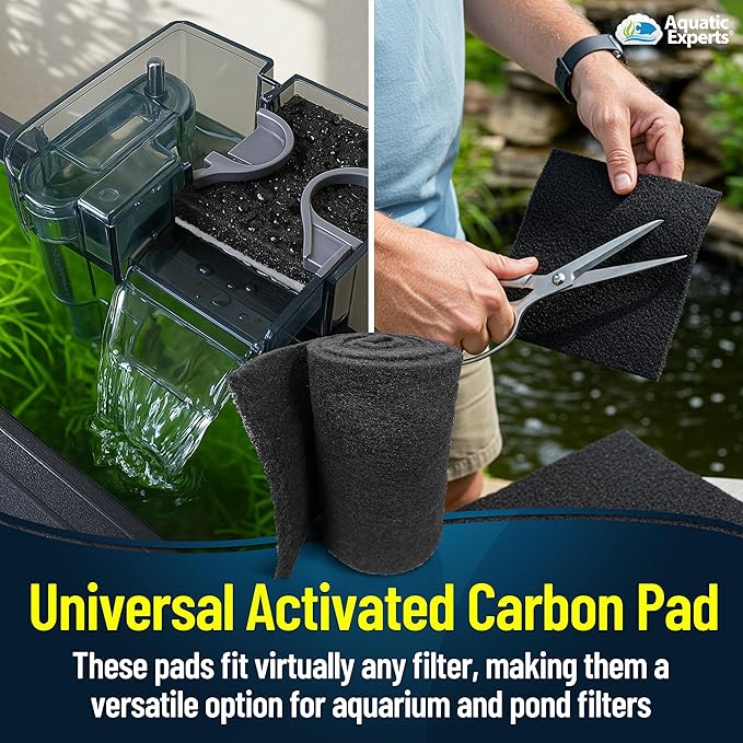 Aquarium Carbon Pad – Cut‑to‑Fit Carbon Infused Filter Pad Media for Crystal Clear Fish Tanks and Ponds, 3/8"–1/2" Thick (24 Inch Width, 36 Inch Long)