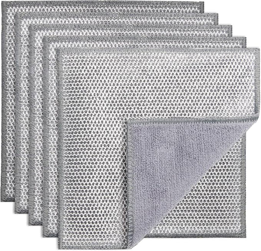 5 Pack Dual-Sided Metal Wire Dishcloth, Reusable Non-Scratch Cleaning Pads with Fabric Side for Nonstick Cookware, Pots, Pans & Kitchen Cleaning