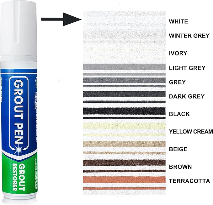 Grout Pen Tile Paint Marker: White Wide 15mm with 5 Pack Replacement Tips - Waterproof Grout Colorant and Sealer Pen to Renew, Repair, and Refresh Tile Grout - Cleaner Coating Stain Pens