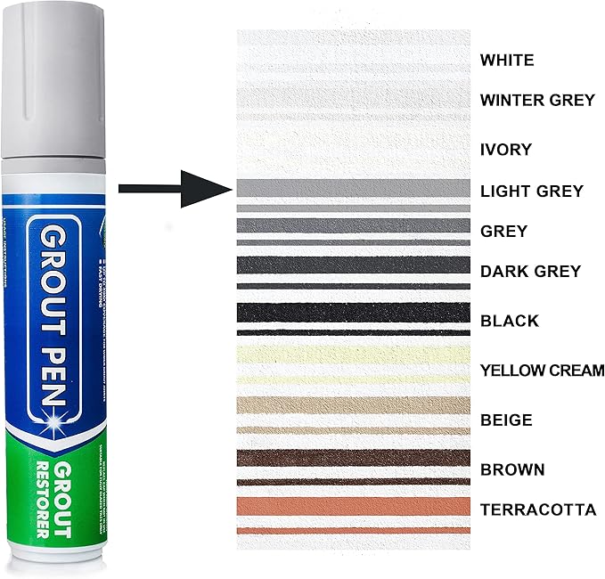 Grout Pen Tile Paint Marker: Light Grey Wide 15mm with 5 Pack Replacement Tips - Waterproof Grout Colorant and Sealer Pen to Renew, Repair, and Refresh Tile Grout - Cleaner Coating Stain Pens