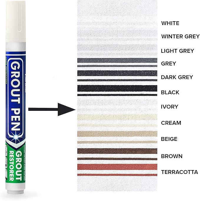 Grout Pen Tile Paint Marker: Waterproof Grout Colorant and Sealer Pen to Renew, Repair, and Refresh Tile Grout - Cleaner Coating Stain Pens - 2 Pack, 5mm Narrow Ivory and 5mm Narrow White Tip