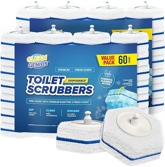 Disposable Prefilled Toilet Cleaning Scrubbers, 60 Count