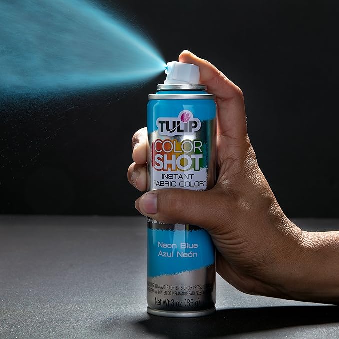 Tulip ColorShot Instant Fabric Spray Paint, Permanent Color Spray-On Fabric Paint, 3oz, Neon Blue