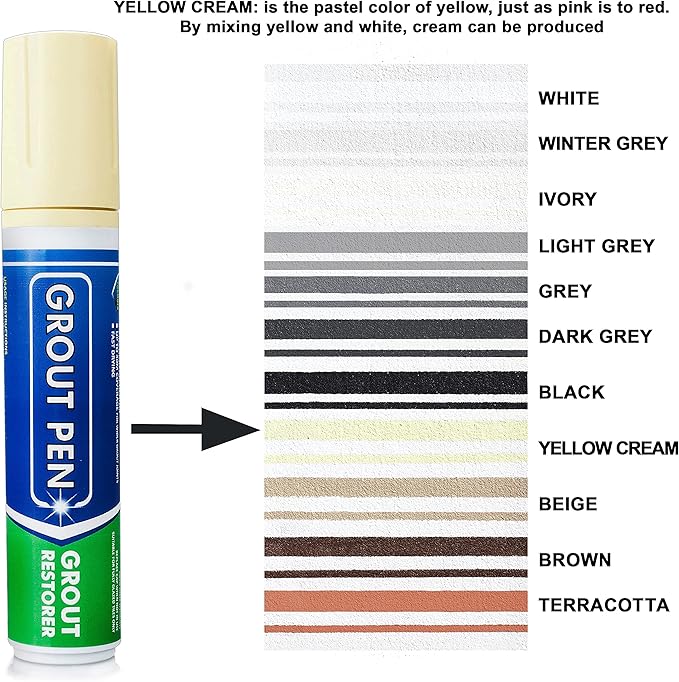 Grout Pen Tile Paint Marker: Yellow Cream Wide 15mm with 5 Pack Replacement Tips - Waterproof Grout Colorant and Sealer Pen to Renew, Repair, and Refresh Tile Grout - Cleaner Coating Stain Pens
