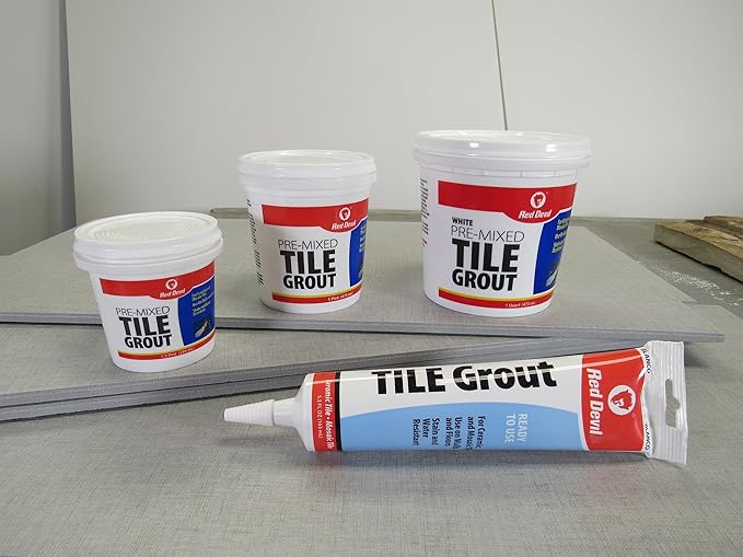 Red Devil 0424 Pre-Mixed Tile Grout - Professional Quality, Excellent Adhesion, Ideal for Wall & Floor Use - 1 Quart, White, Made in USA