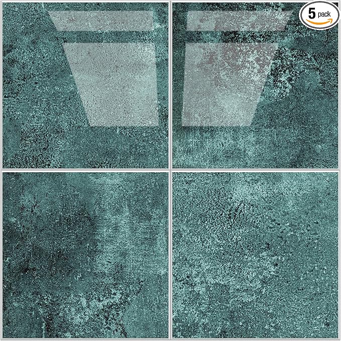 Peel and Stick Tiles for Kitchen Backsplash, New Upgrade Design 9" x9" SPC Square Marble Tiles, Marble Green Premium Mosaic Tiles(5-Sheet)