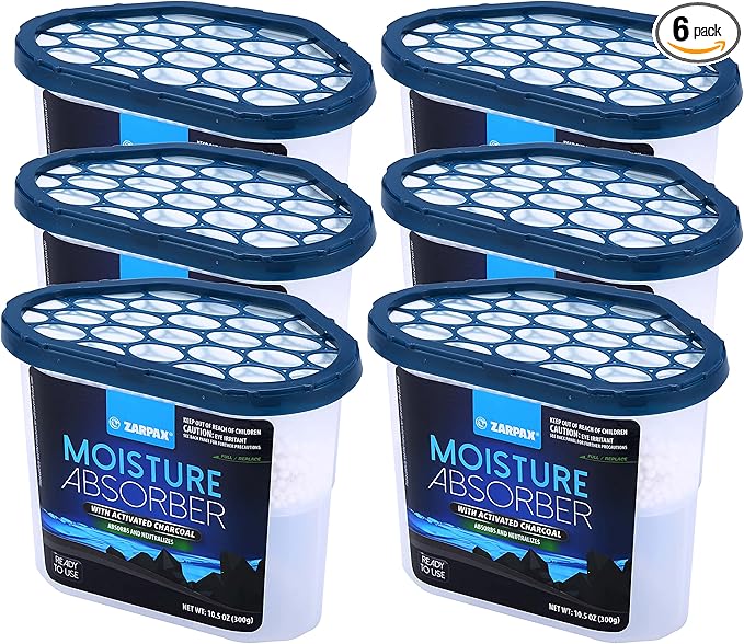 Moisture Absorber Activated Charcoal 10.5 oz/300g | Removes Moisture, Damp, Humidity & Odors | Odor Absorber | Moisture Trap for Bathroom, Closet, Kitchen & Small Spaces | Set of 6