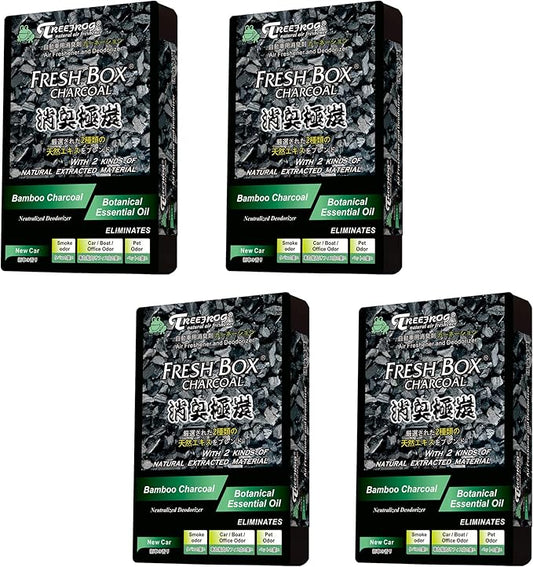 Treefrog Air Freshener, Bamboo Charcoal New Car Scent 4-Pack, Captures, Eliminates Odors, Purifies and Freshens Air, Generously Large Size 200g