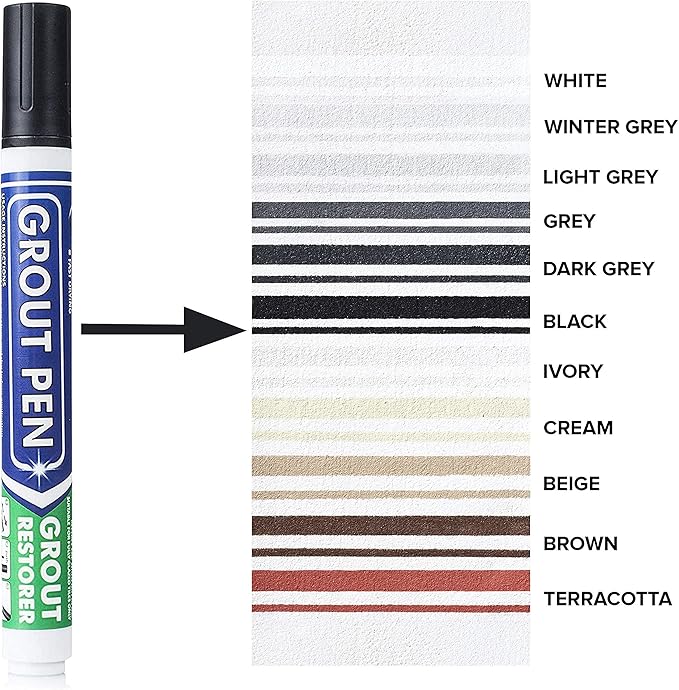 Grout Pen Tile Paint Marker: Waterproof Grout Colorant and Sealer Pen to Renew, Repair, and Refresh Tile Grout - Cleaner Coating Stain Pens - 2 Pack, 5mm Narrow Black and 5mm Narrow White Tip