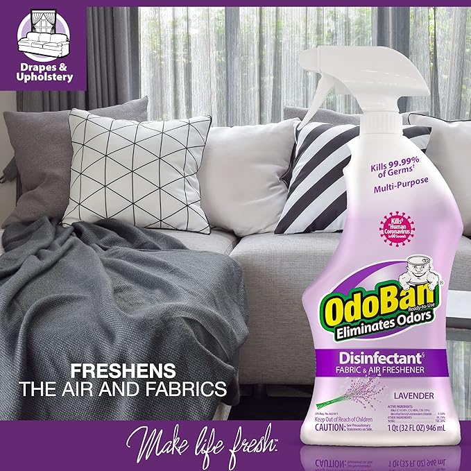 OdoBan Ready-to-Use Disinfectant and Odor Eliminator, Set of 2 Spray Bottles, 32 Ounces Each, Lavender Scent