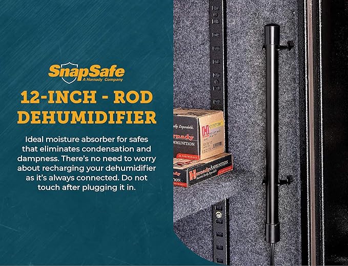SnapSafe 12 Inches Gun Safe Dehumidifier Rod – Eliminates Condensation, Mildew, Humidity and Dampness, Maintenance-Free Coverage up to 100 cubic feet, Prevents Rush and Corrosion