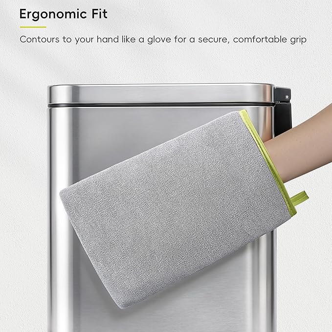 EKO Microfiber Cleaning Mitt for Stainless Steel – Lint-Free Reusable Polishing Cloth & Cleaning Glove, Machine Washable Streak-Free Cloth for Kitchen Appliances, Trash Can, Faucet, Mirror & Car