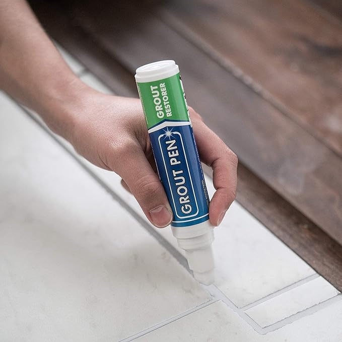 Grout Pen Tile Paint Marker: Waterproof Grout Colorant and Sealer Pen to Renew, Repair, and Refresh Tile Grout - Cleaner Coating Stain Pens - 2 Pack, 5mm Narrow and 15mm Wide Tip Pen - White