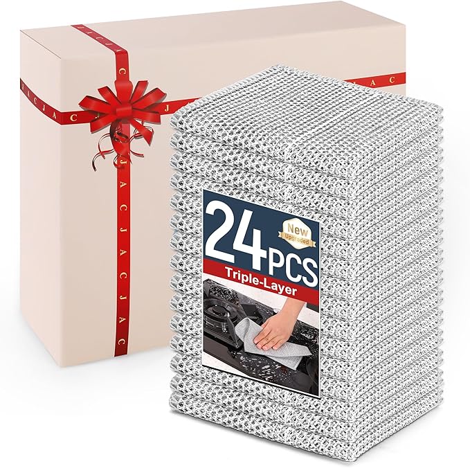 3 Layers Non Scratch Wire Dish Cleaning Supplies 24PCS - Wire Dishwashing Rag Home Essentials-Reusable Steel Wool Scrubber Washcloths,Kitchen Towels and Dishcloths Set for Pans Sinks & Cookware