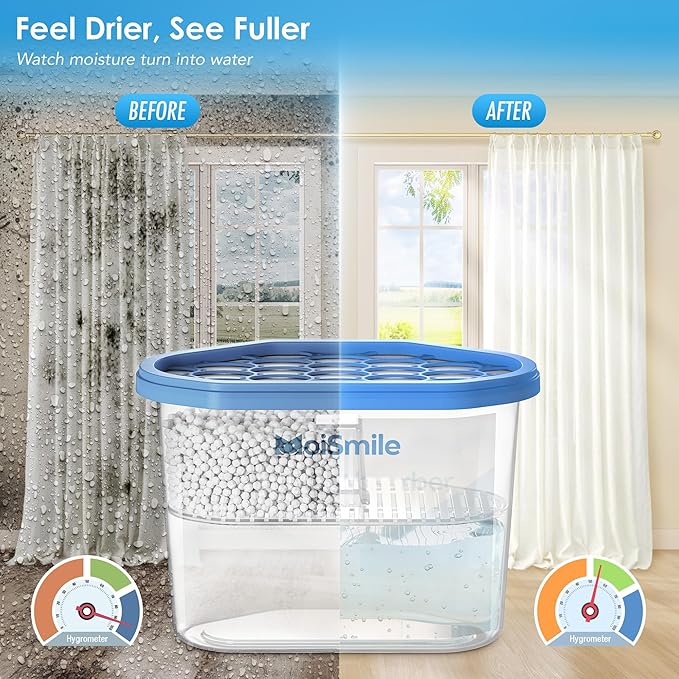 Moisture Absorbers 6 Packs, 10.8 Oz Efficient Humidity Absorber ＆ Odor Eliminator Boxes, Refillable Car Dehumidifier for Closet, Bathroom, Basement＆ RV, Fragrance Free