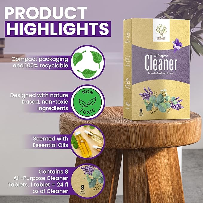 All-Purpose Cleaner Refills - Multi-Surface Cleaning Tablets, 8 Count - 192 fl oz total (makes 8x 24 fl ox bottles of spray cleaner) Fragrance - Eucalyptus & Lavender