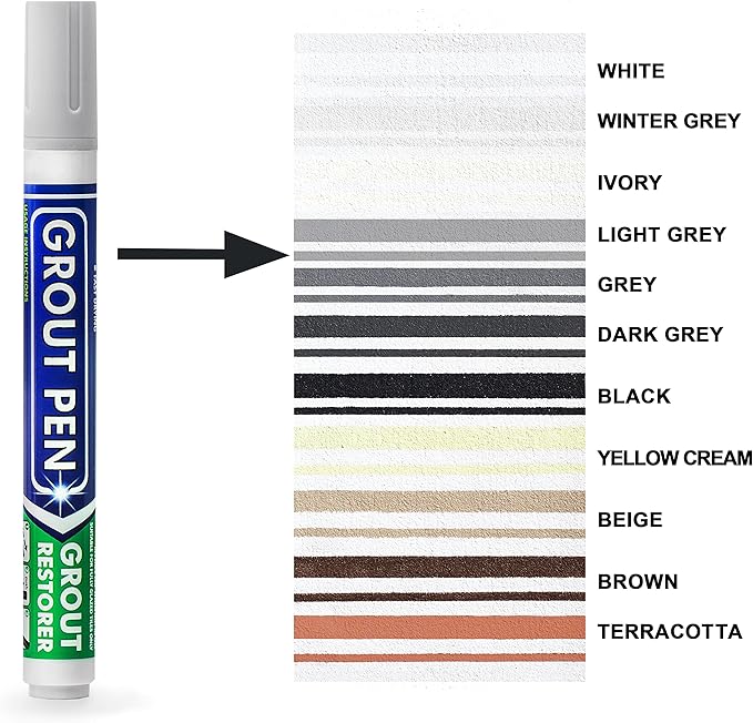 Grout Pen Tile Paint Marker: Light Grey 1 Pack and 2 Pack with Extra Tips (Narrow, 5mm) - Waterproof Grout Colorant and Sealer Pen to Renew, Repair, and Refresh Tile Grout - Cleaner Floor Pens