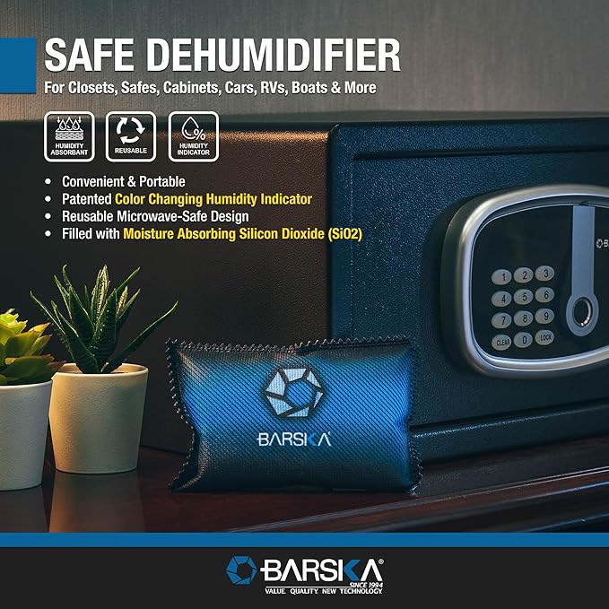 BARSKA Rechargeable Desiccant Dehumidifier - Safe Moisture Absorber for Home Closets, Gun Safes, Basement, Garage, Cars - Microwaveable - Portable Blue Dehumidifying Solution