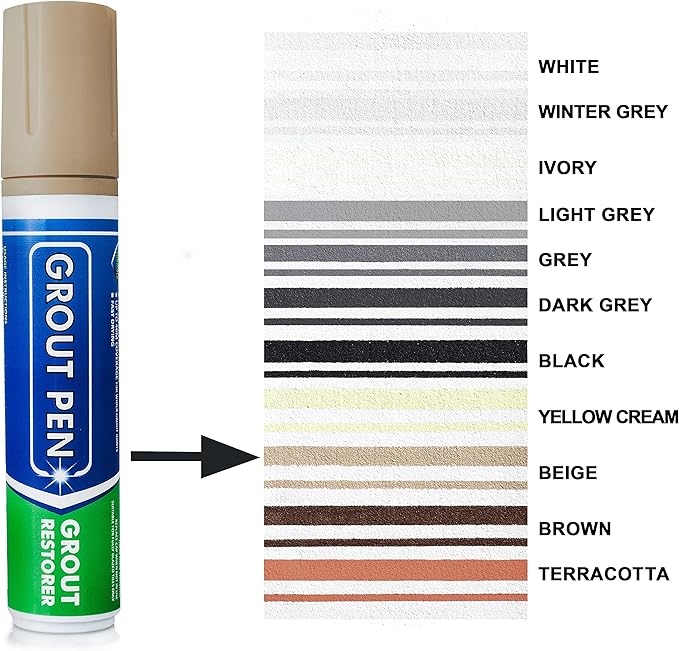 Grout Pen Tile Paint Marker: Waterproof Grout Colorant and Sealer Pen to Renew, Repair, and Refresh Tile Grout - Cleaner Coating Stain Pens - 2 Pack, 5mm Narrow and 15mm Wide Tip Pen - Beige