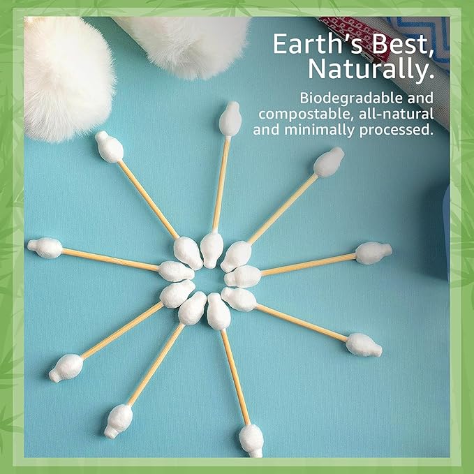 100% Bamboo Cotton Swabs for Ears (500-Pack) - Perfect for Baby & Personal Care | Double-Tipped Ear Swabs Cotton for Makeup & Cleaning | FSC Certified & Hypoallergenic, Made for All Ages & Pet