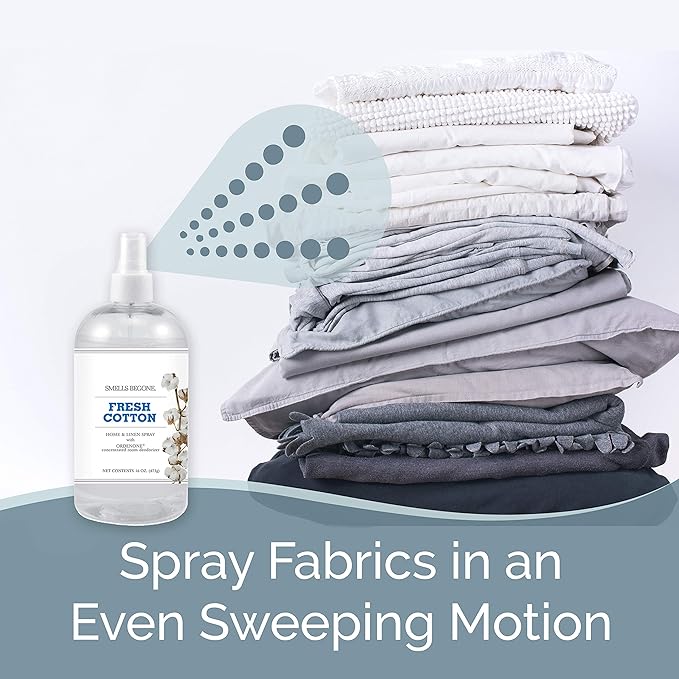SMELLS BEGONE Air Freshener Home & Linen Spray - 16 oz, Pack of 2 - Odor Eliminator - Made with Essential Oils (Fresh Cotton)