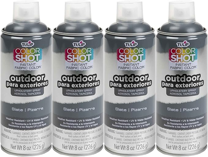 TULIP ColorShot Fabric Spray Paint for Outdoor Upholstery, Permanent Spray-On Fabric Paint for Furniture, Slate Grey 8oz 4-Pack