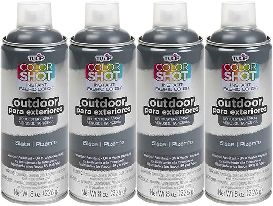 TULIP ColorShot Fabric Spray Paint for Outdoor Upholstery, Permanent Spray-On Fabric Paint for Furniture, Slate Grey 8oz 4-Pack