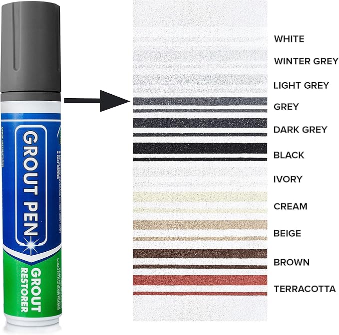Grout Pen Tile Paint Marker: Waterproof Grout Colorant and Sealer Pen to Renew, Repair, and Refresh Tile Grout - Cleaner Coating Stain Pens - 2 Pack, 5mm Narrow and 15mm Wide Tip Pens - Grey