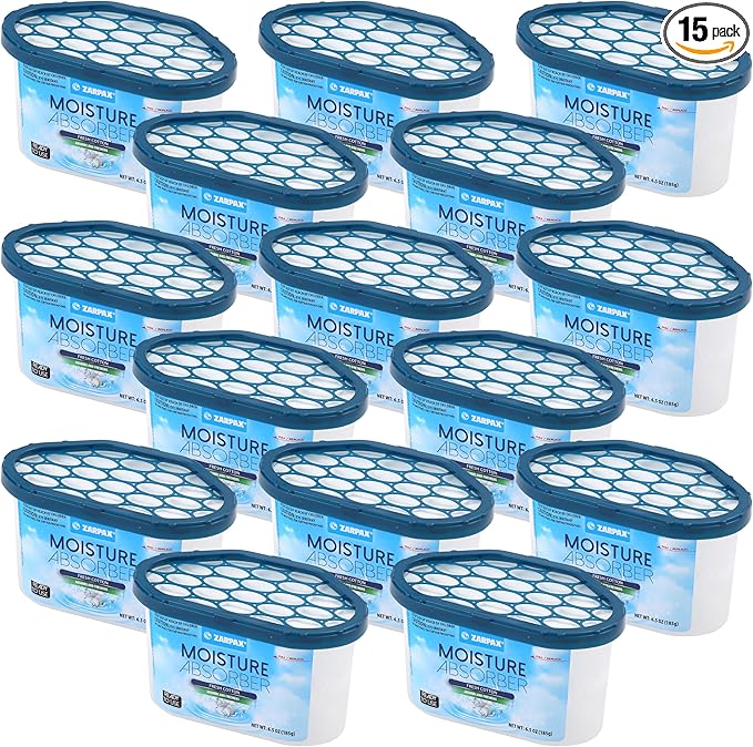 Moisture Absorber Fresh Cotton 6.5 oz/185g | Removes Moisture, Damp & Humidity | Odor Absorber With Fresh Cotton Fragrance | Moisture Trap for Bathroom, Closet, Kitchen | Set of 15