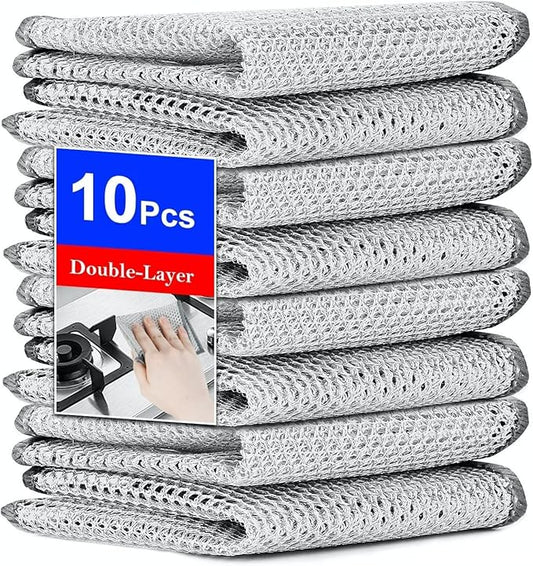 Multipurpose Wire Dishwashing Rag,Non Scratch Wire Dishcloth, Reusable Steel Wool Scrubber,Non-Scratch&Quick-Drying&Odor-Resistant Multi-Purpose for Kitchen,Bathroom Cleaning (10)