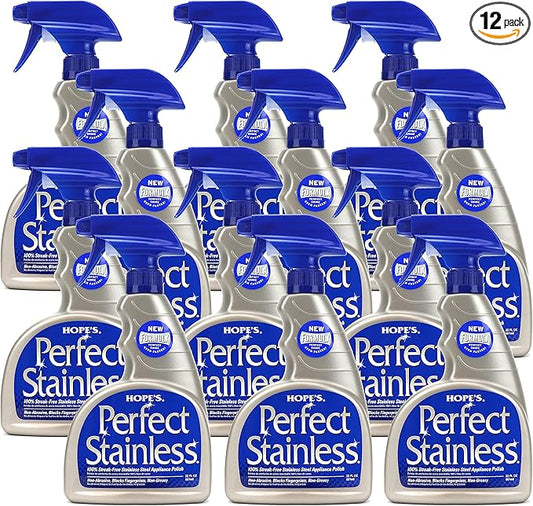 HOPE'S Perfect Stainless Steel Cleaner and Polish, 22-Ounce, Streak-Free Self-Polishing Formula, Blocks Fingerprints, Pack of 12
