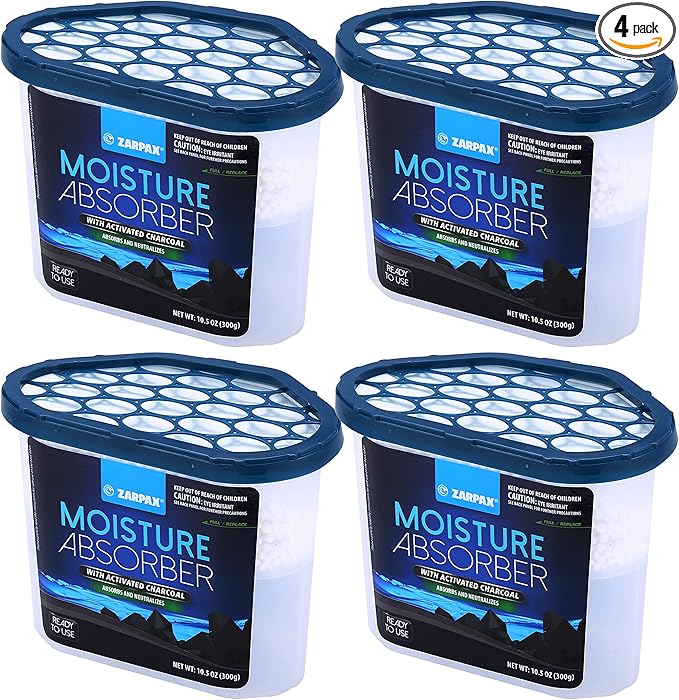 Moisture Absorber Activated Charcoal 10.5 oz/300g | Removes Moisture, Damp, Humidity & Odors | Odor Absorber | Moisture Trap for Bathroom, Closet, Kitchen & Small Spaces | Set of 4