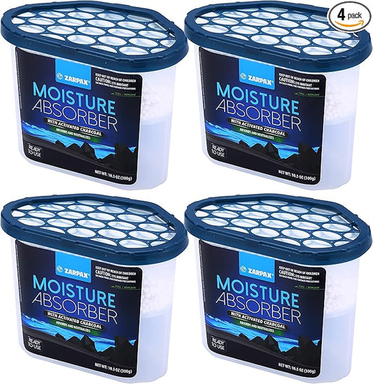 Moisture Absorber Activated Charcoal 10.5 oz/300g | Removes Moisture, Damp, Humidity & Odors | Odor Absorber | Moisture Trap for Bathroom, Closet, Kitchen & Small Spaces | Set of 4