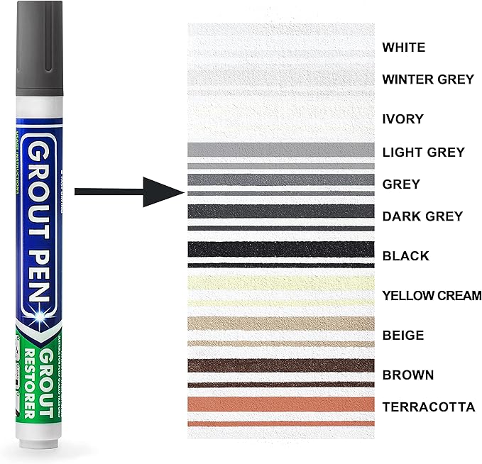 Grout Pen Tile Paint Marker: Grey 1 Pack and 2 Pack with Extra Tips (Narrow, 5mm) - Waterproof Grout Colorant and Sealer Pen to Renew, Repair, and Refresh Tile Grout - Cleaner Floor Pens