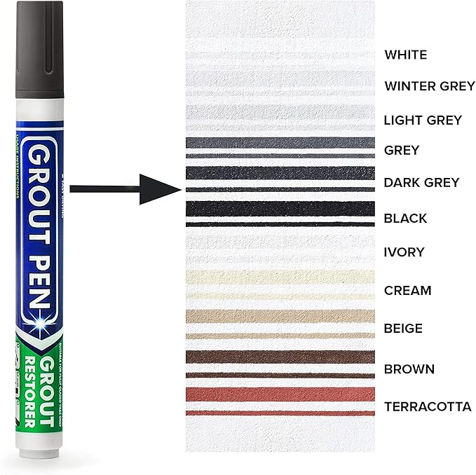 Grout Pen Tile Paint Marker: Waterproof Grout Colorant and Sealer Pen to Renew, Repair, and Refresh Tile Grout - Cleaner Coating Stain Pens - 2 Pack, 5mm Narrow Dark Grey and 5mm Narrow White Tip