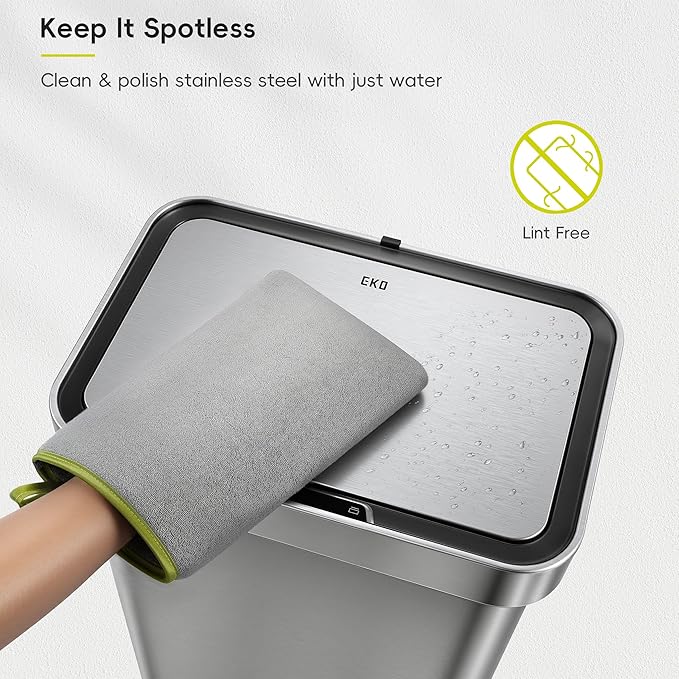 EKO Microfiber Cleaning Mitt for Stainless Steel – Lint-Free Reusable Polishing Cloth & Cleaning Glove, Machine Washable Streak-Free Cloth for Kitchen Appliances, Trash Can, Faucet, Mirror & Car