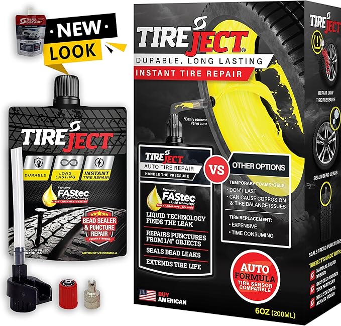 TireJect Automotive Sedan/Crossover/Truck 2-in-1 Tire Sealant & Bead Sealer Kit for tire repair of leaks and punctures