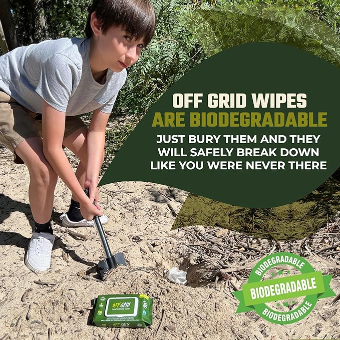 OFF GRID Hand and Body Wipes | Trusted Wipe of the US Military | Alcohol-Free Wipes | Plant-Based Wipes for Camping, Hiking, & More | Travel-Friendly & Flushable | 6 Pack