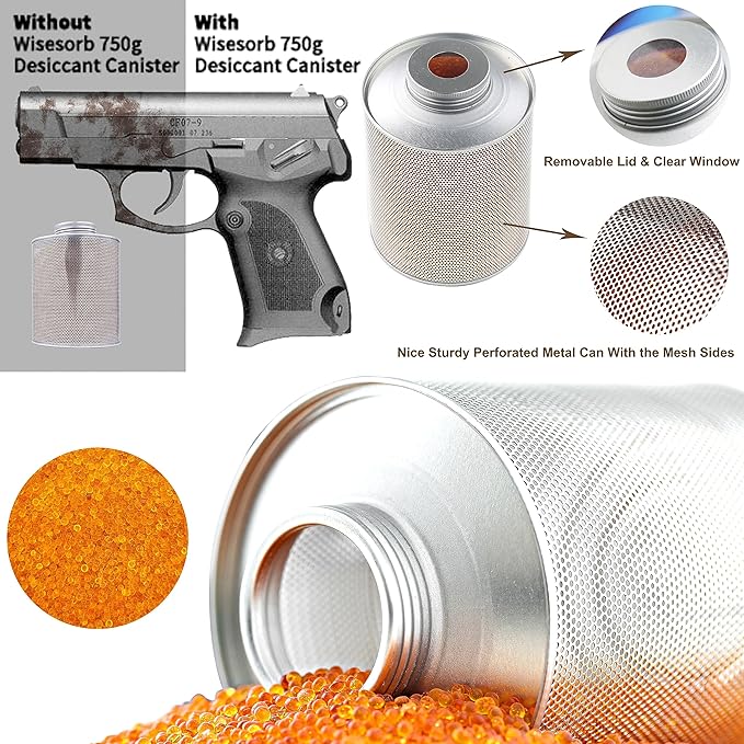 750 Grams 3 Pack Gun Safe Dehumidifier, Reusable Canister Desiccant Dehumidifier, Rechargeable 1.65 Lbs Indicating Silica Gel Orange To Green, Pack of 3