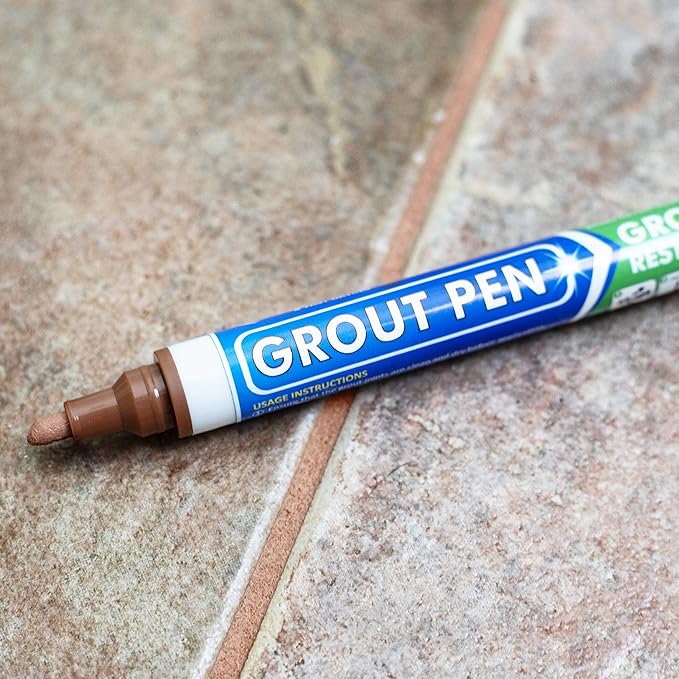 Grout Pen Tile Paint Marker: Terracotta Narrow 5mm with 5 Pack Replacement Tips - Waterproof Grout Colorant and Sealer Pen to Renew, Repair, and Refresh Tile Grout - Cleaner Coating Stain Pens
