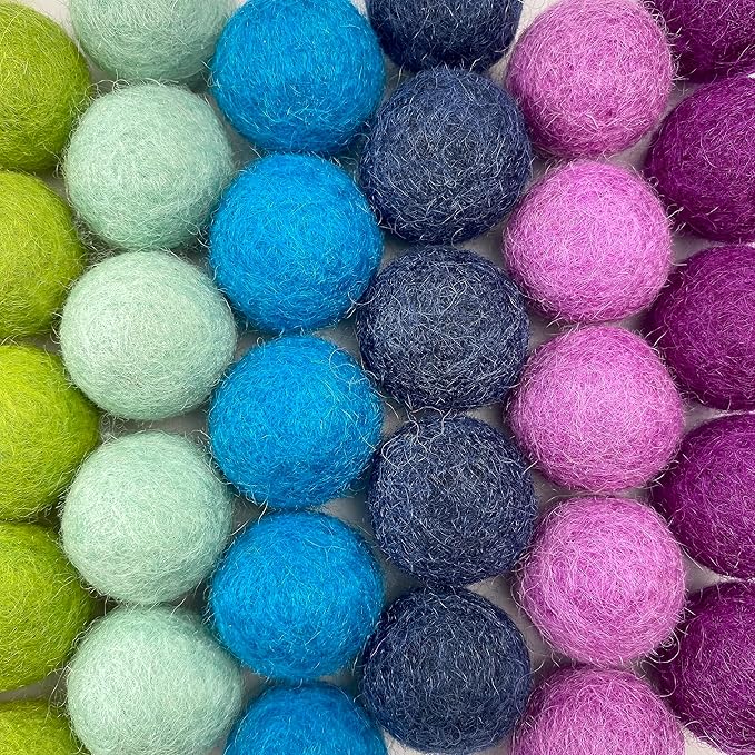 Rainbow Party - 100% Handmade Wool Felt Pom Poms - (50) Pure New Zealand Wool Felt Balls - DIY Pompoms - 0.8-1.0" Size - Drawstring Muslin Bag