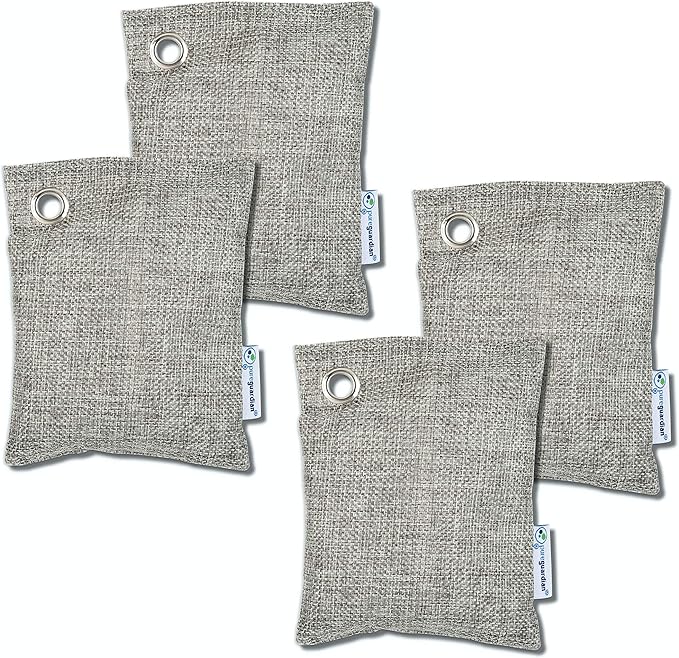 PureGuardian CB100 Bamboo Charcoal Air Purifying Bag, Eco-Friendly, Naturally Absorbs Odors, Excess Moisture and Pollutants, 100g, 4-Pack, Gray