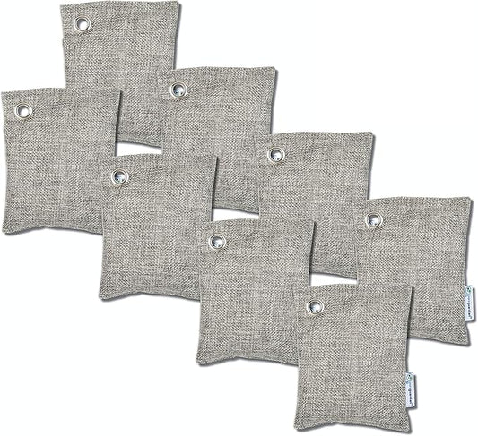 PureGuardian CB100 Bamboo Charcoal Air Purifying Bag, Eco-Friendly, Naturally Absorbs Odors, Excess Moisture and Pollutants, 100g, 8-Pack, Gray