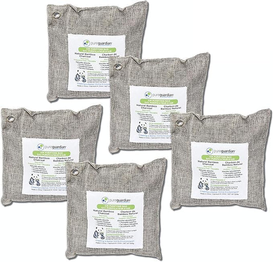 PureGuardian CB500 Bamboo Charcoal Air Purifying Bag, Eco-Friendly, Naturally Absorbs Odors, Excess Moisture and Pollutants, 500g, 5-Pack, Gray